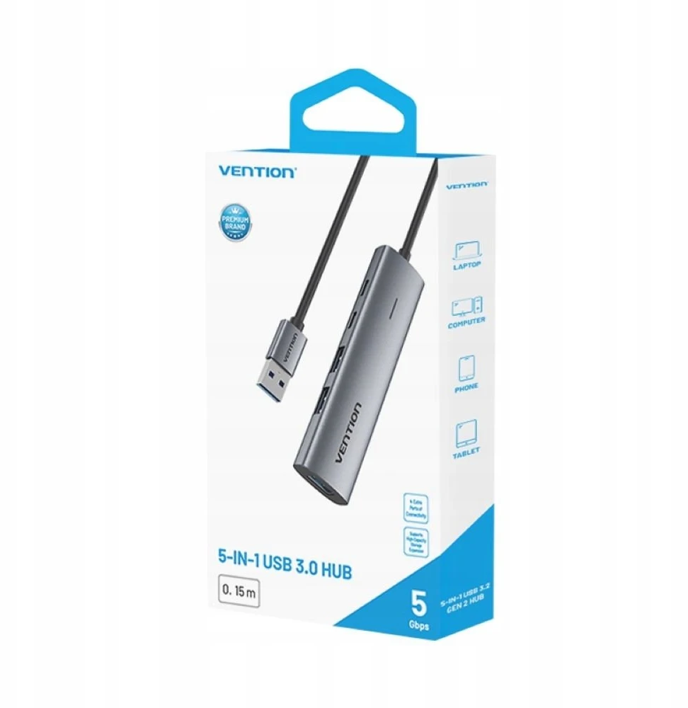 Vention 5v1 USB šakotuvas pakuotėje