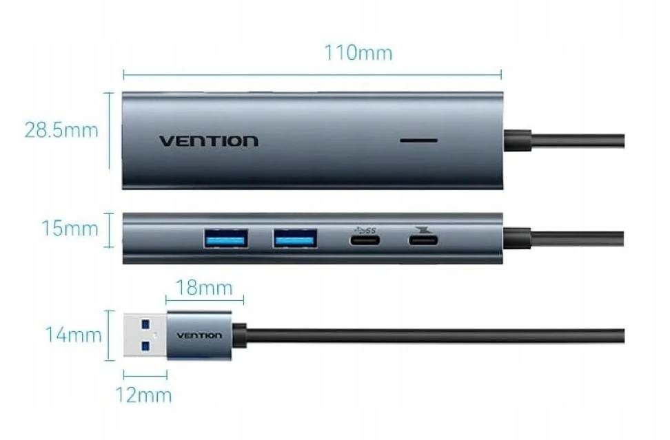 5v1 USB šakotuvas su AVention 0.15m