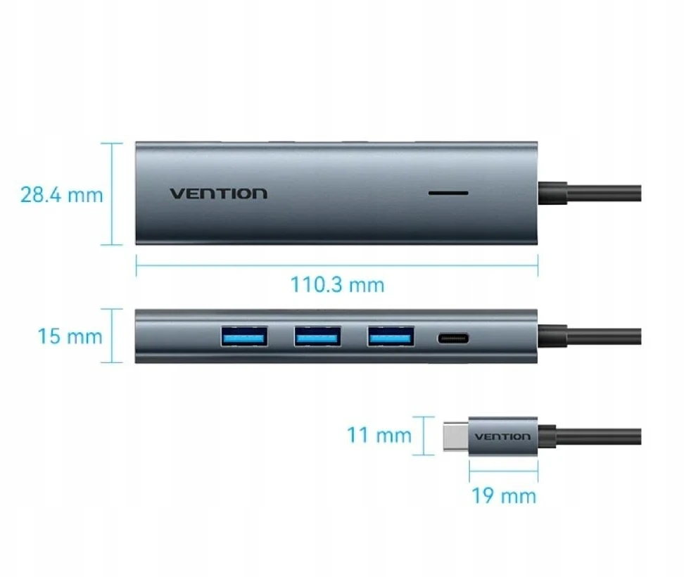 Vention 5v1 USB-C 3.0 šakotuvas, 0,15 m ilgio, ventiliuojamas