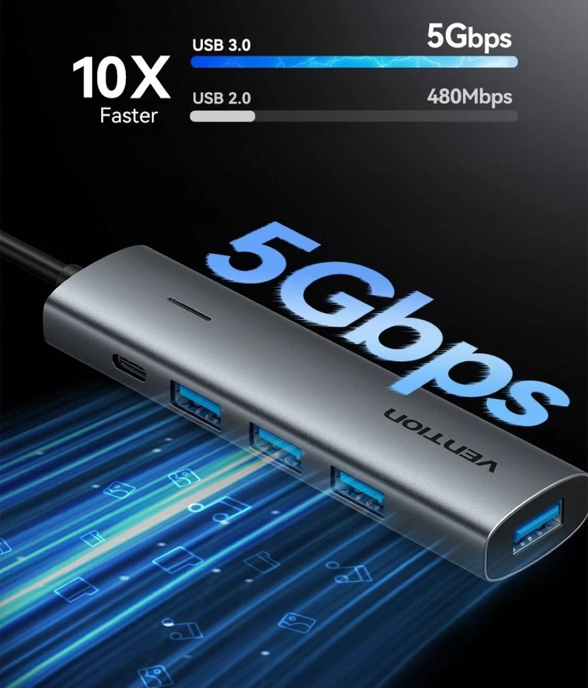 Vention USB-C šakotuvas: 5Gbps duomenų perdavimo greitis