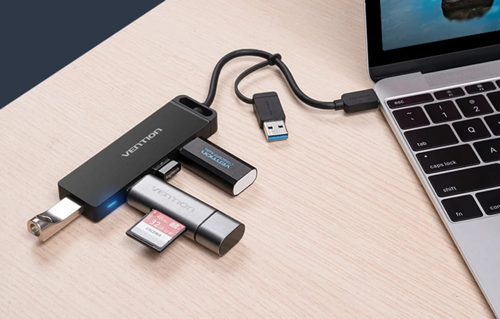 Vention USB 3.0 4 prievadų šakotuvas su USB-C ir USB 3.0 2-in-1 sąsaja ir maitinimo adapterio ventiliacija CHTBB 0.15 m