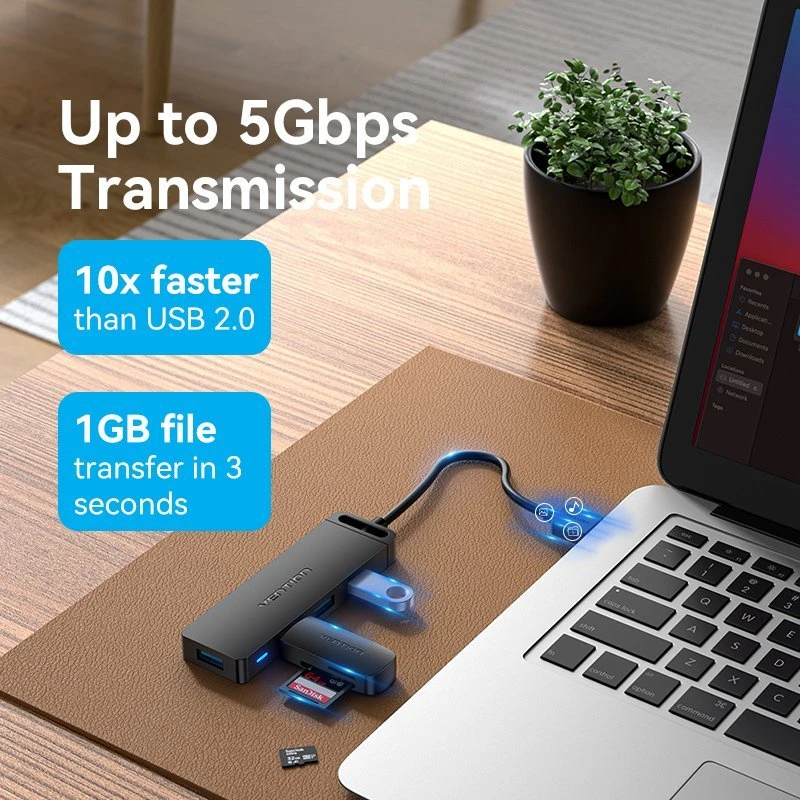 Vention USB 3.0 4 prievadų šakotuvas su maitinimo adapterio ventiliacija CHLBD 0.5 m, juodas