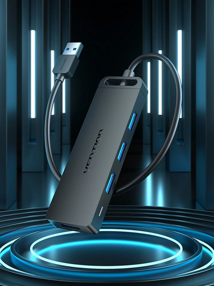 Vention USB 3.0 4 prievadų šakotuvas su maitinimo adapterio ventiliacija CHLBD 0.5 m, juodas