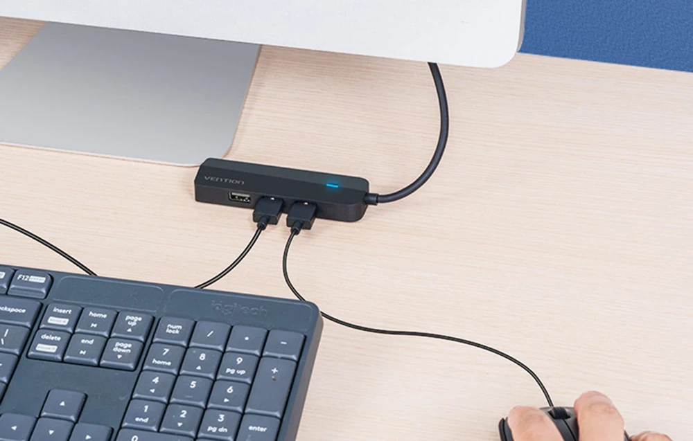 USB-C iki 3x USB 2.0, RJ45, Micro-B Hub Vention TGOBB 0.15m, juodas