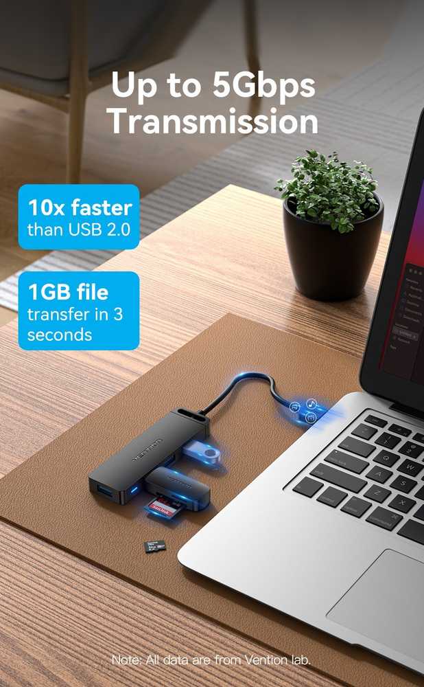 Vention USB 3.0 4 prievadų šakotuvas su maitinimo adapterio ventiliacija CHLBD 0.5 m, juodas