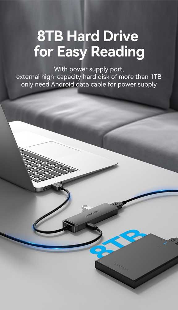 Vention USB 3.0 4 prievadų šakotuvas su maitinimo adapterio ventiliacija CHLBD 0.5 m, juodas