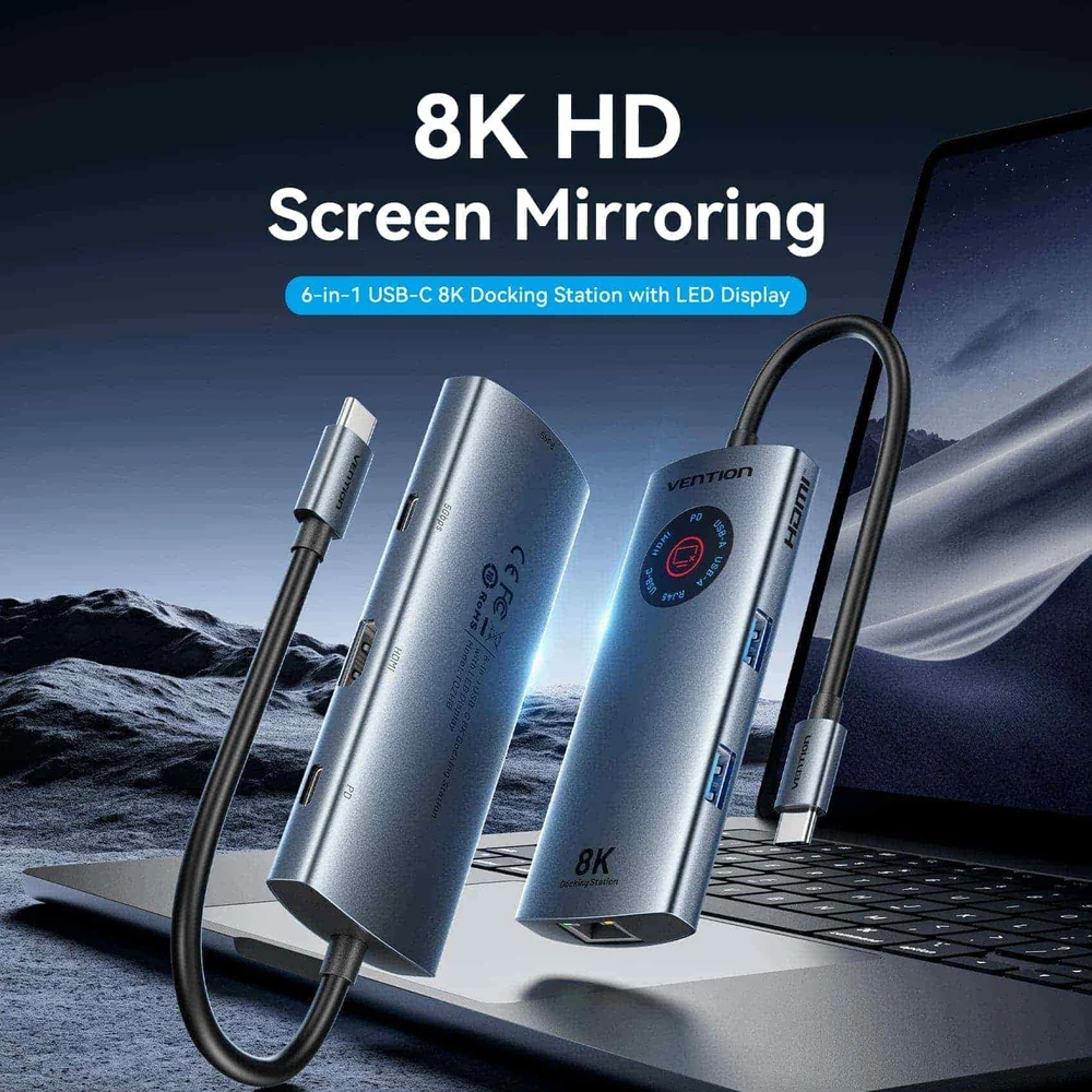 Vention USB-C 6w1 | 8K@30Hz | 100W PD | LED