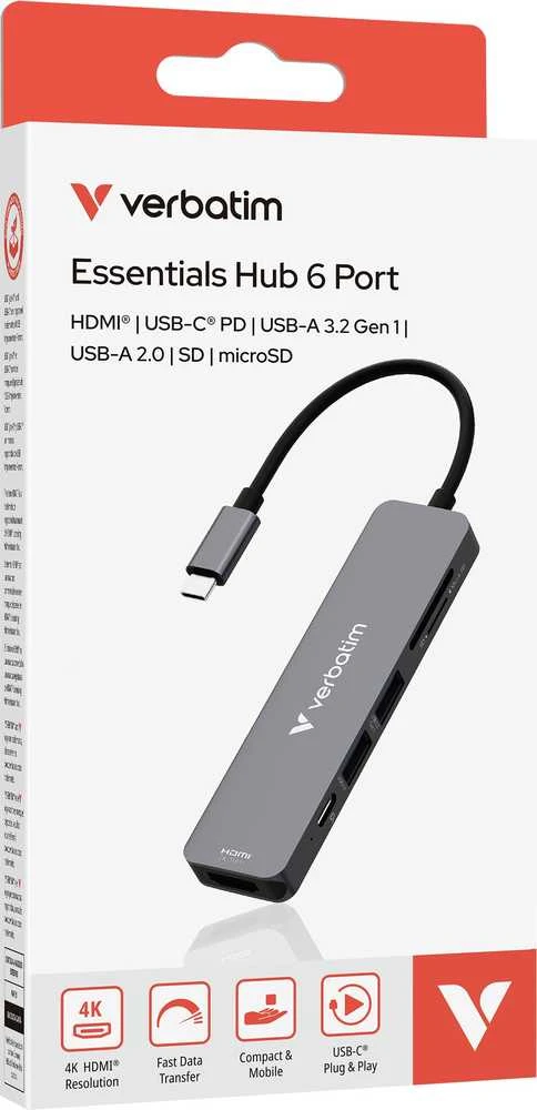 USB Hub Verbatim USB-C/HDMI/USB-A 3.2/USB-A 2.0/SD/Micro SD aliuminio korpusas 32156