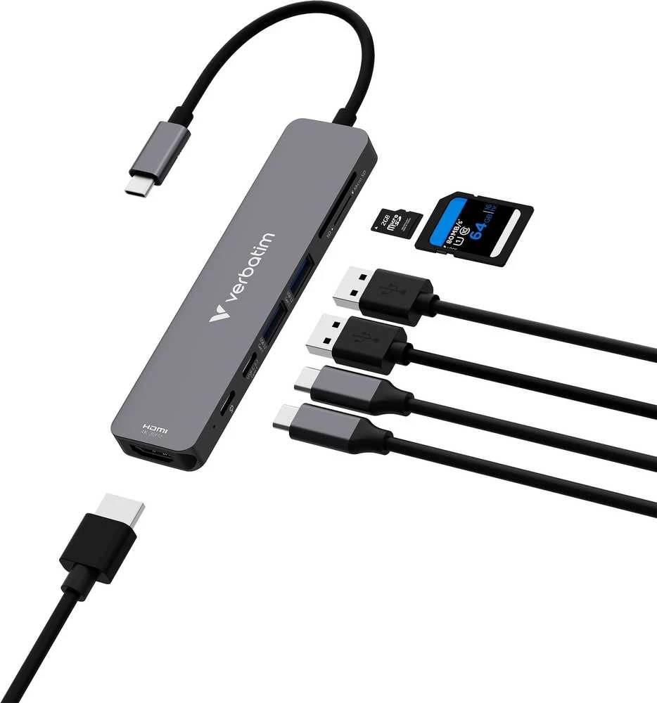 USB Hub Verbatim HDMI/USB-C 3.2/USB-C/2xUSB-A 3.2/SD/Micro SD aliuminio korpusas 32158