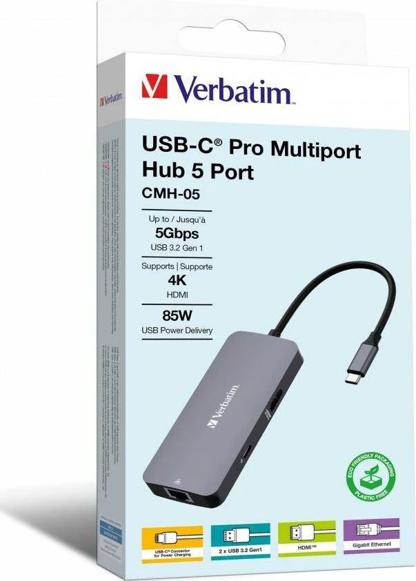 Verbatim Adapteris Hub USB-C – HDMI/USB-C /Eternet/2xUSB-A 3.0 pilkos spalvos 32150