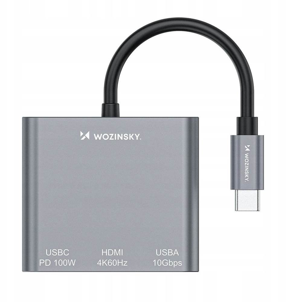 Wozinsky WHCH-01 USB-C PD šakotuvas 100W HDMI 4K@30Hz USB-A 10Gbps - pilkas
