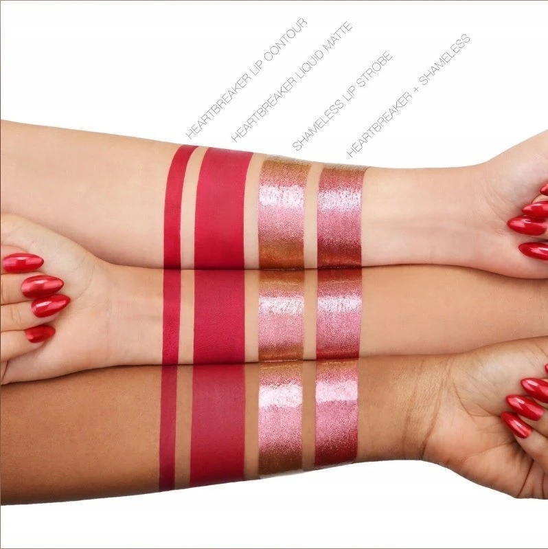Rinkinys „Huda Beauty“: „Huda Beauty“ matiniai skysti lūpų dažai, 1,9 ml *miniatiūriniai + „Huda Beauty“ lūpų pieštukas, 1,2 g + skystas lūpų pieštukas „Strobe“