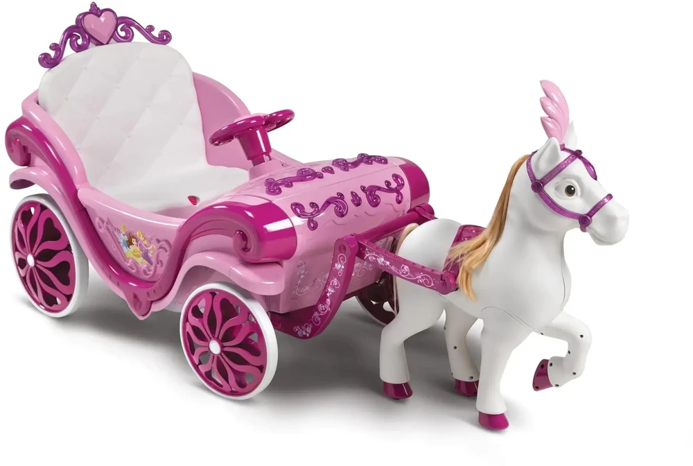 Huffy elektrinė Disney princesės karieta su arkliuku 6 V rožinė