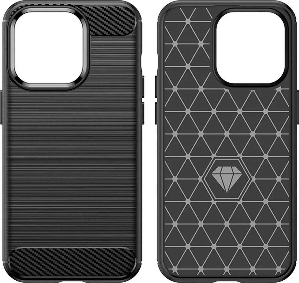 Hurtel Carbon Apple iPhone 14 Pro flexible gel back dėklas telefonui juodos spalvos