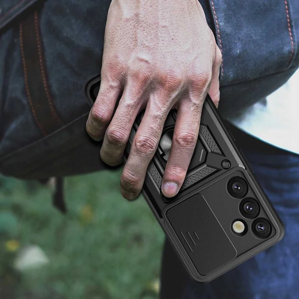 Hurtel Hybrid Armor Camshield Samsung Galaxy S25 – dėklas telefonui juodos spalvos