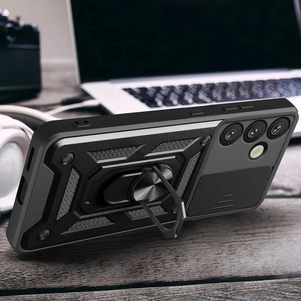 Hurtel Hybrid Armor Camshield Samsung Galaxy S25 – dėklas telefonui juodos spalvos