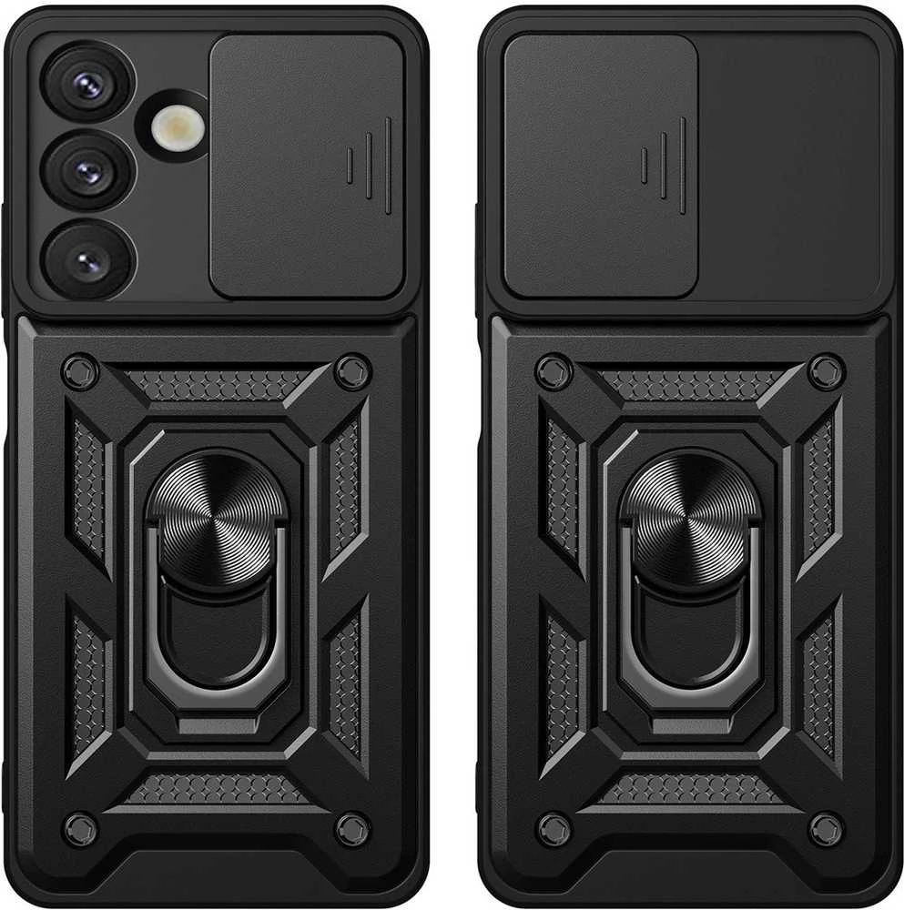 Hurtel Hybrid Armor Camshield dėklas su Stand and Camera dėklas skirtas Vivo Y39 5G / Y300i 5G – juodos spalvos