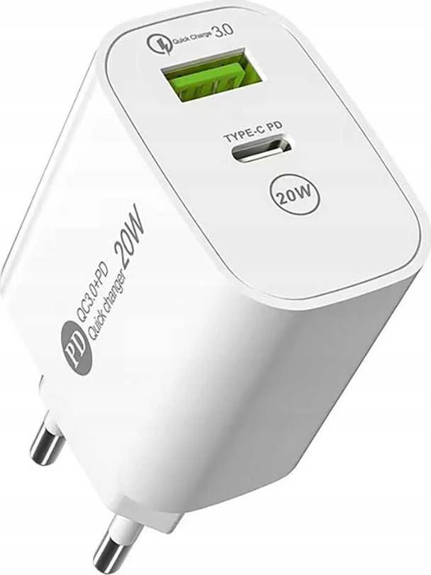 Hurtel A6MaxL 20W USB-A USB-C laidinis įkroviklis su 1m USB-C – Lightning kabelis – baltos spalvos