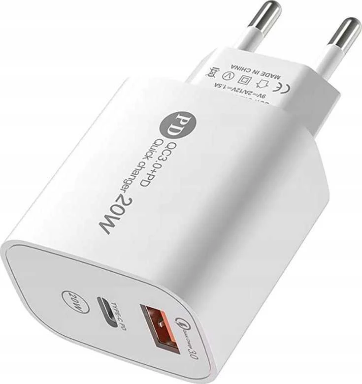 Hurtel A6MaxL 20W USB-A USB-C laidinis įkroviklis su USB-C – USB-C 1m kabeliu – baltos spalvos