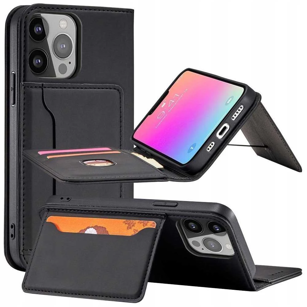 Hurtel Magnet Card Samsung Galaxy S23+ flip cover wallet stand dėklas telefonui juodos spalvos