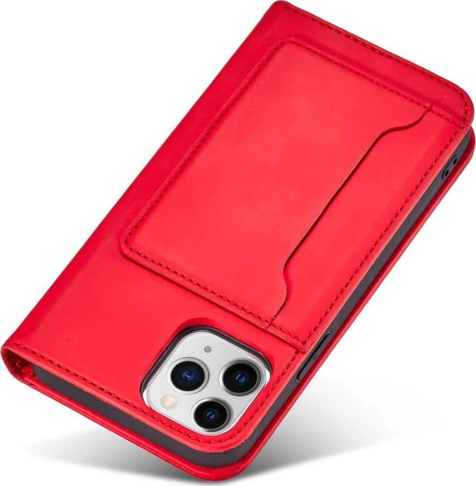 Hurtel Magnet Card dėklas skirtas iPhone 12 Pro, raudonas