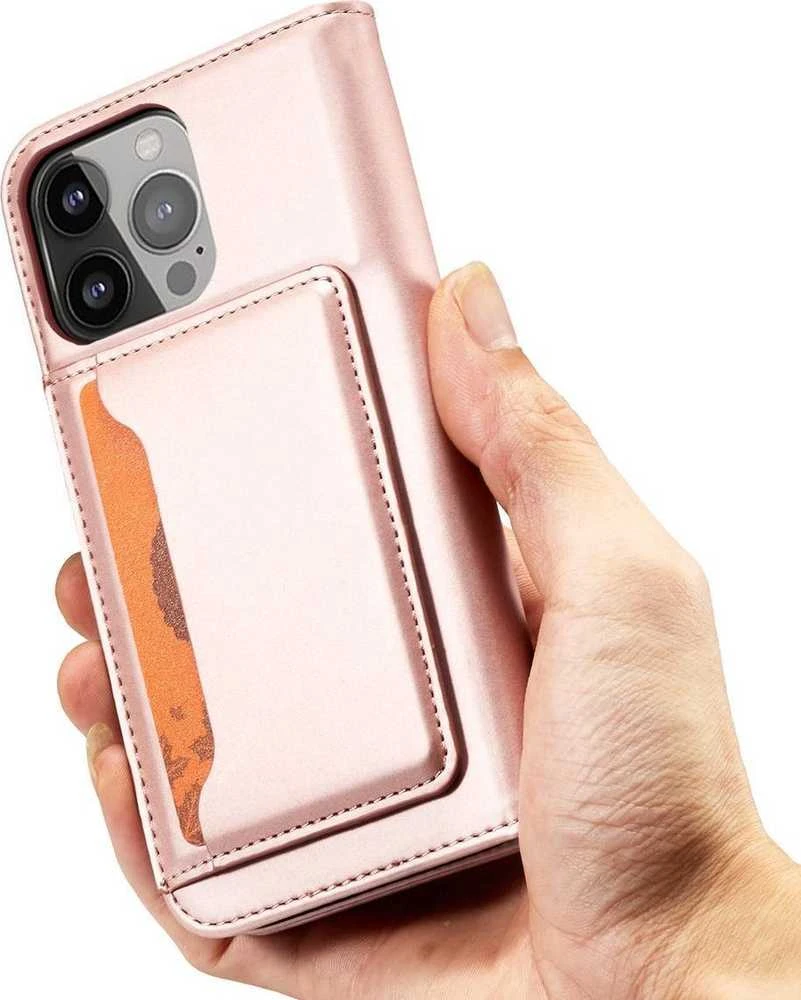 Hurtel Magnet Card dėklas skirtas iPhone 14 Pro Max, rožinis