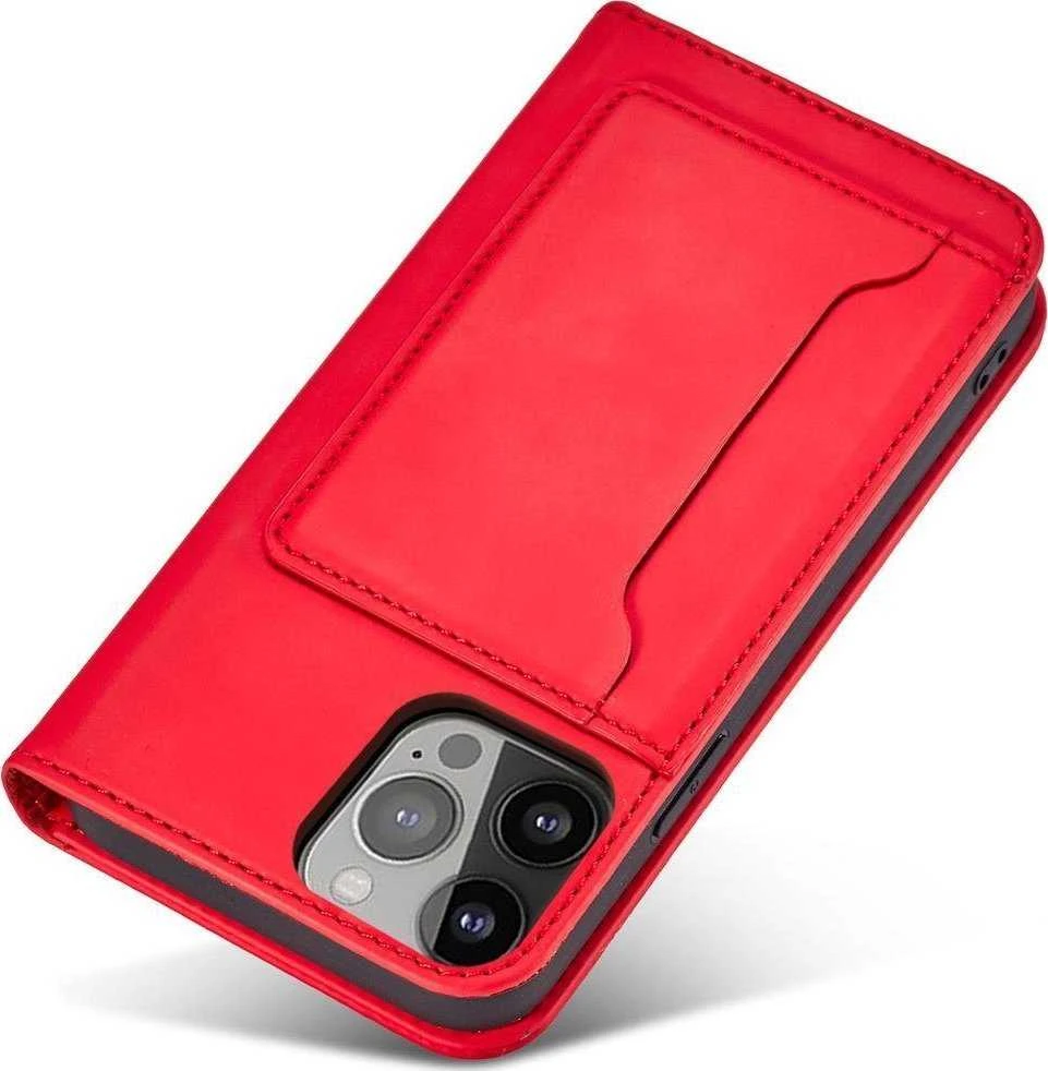 Hurtel Magnet Card dėklas skirtas iPhone 13 Pro, raudonas