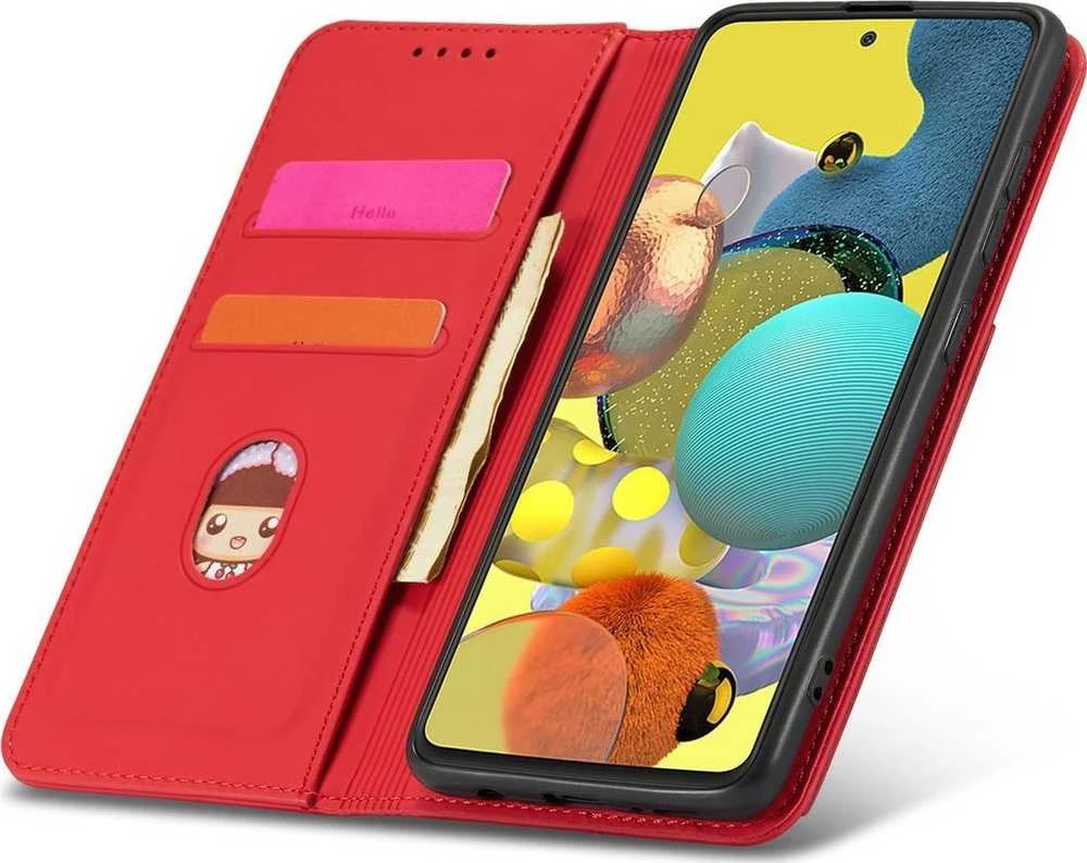 Hurtel Magnet Card dėklas skirtas Samsung Galaxy A13 5G, raudonas