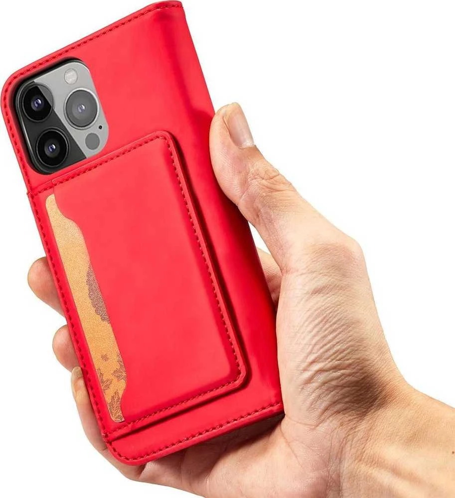 Hurtel Magnet Card dėklas skirtas iPhone 13 Pro Max, raudonas