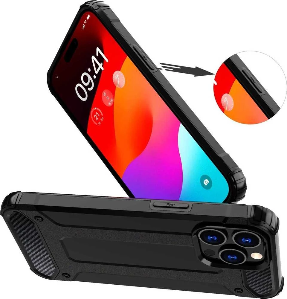 Hurtel Apple iPhone 15 Pro Hybrid Armor – dėklas telefonui juodos spalvos