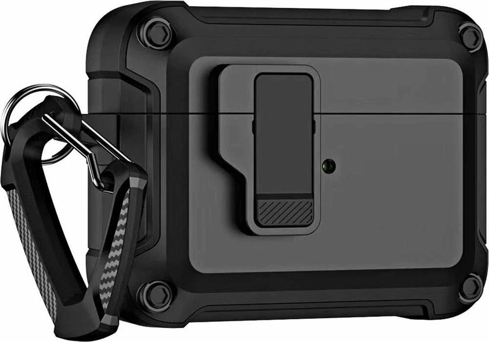 Hurtel Airpods 4 Pro Armor dėklas su karabinu – juodos spalvos