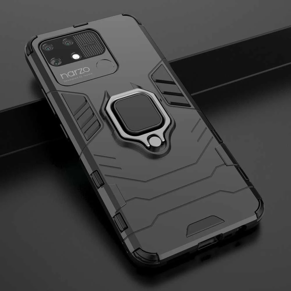 Hurtel Ring Armor hibridinis dėklas + magnetinis laikiklis skirtas Realme Narzo 50A, juodas