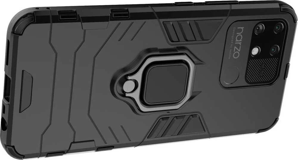 Hurtel Ring Armor hibridinis dėklas + magnetinis laikiklis skirtas Realme Narzo 50A, juodas