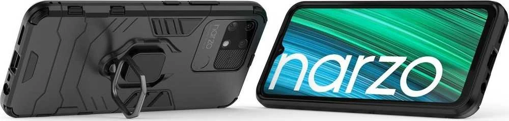 Hurtel Ring Armor hibridinis dėklas + magnetinis laikiklis skirtas Realme Narzo 50A, juodas