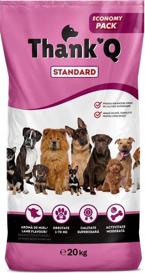 Hurtownia Karm THANK'Q Standard ėriena - sausas šunų maistas - 20kg