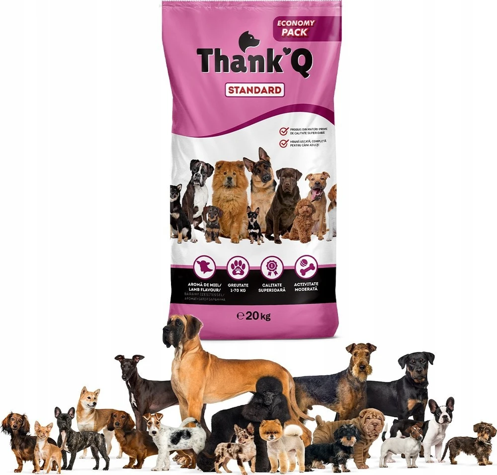 Hurtownia Karm THANK'Q Standard ėriena - sausas šunų maistas - 20kg