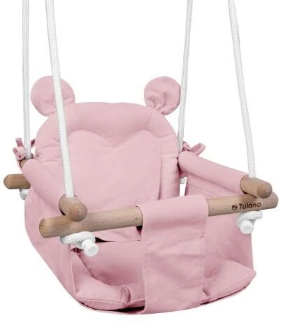 Sowkadesign TULANO medinės sūpynės vaikams namams ir sodui BEAR HOP 30 Rožinė 6m+