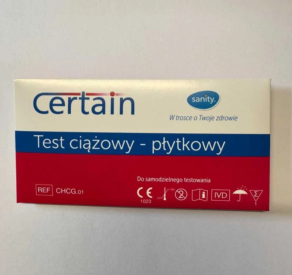 Certain Sanity plokštelinis nėštumo testas, pakuotė