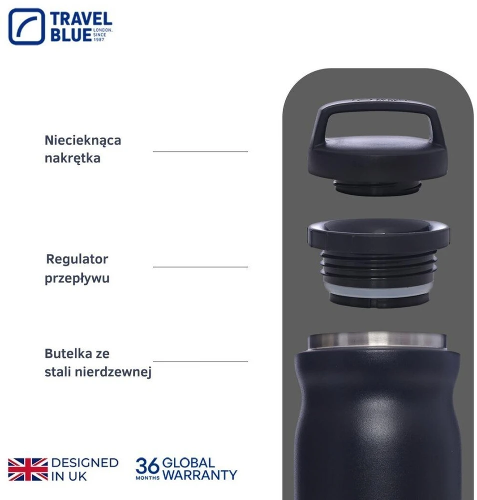 Blue Hydro Flask Buteliukas termiczna Travel Mėlyna juoda