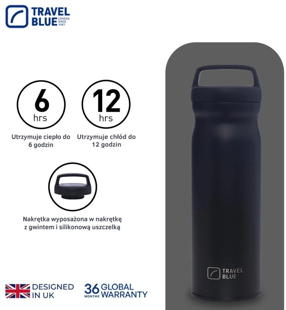 Blue Hydro Flask Buteliukas termiczna Travel Mėlyna juoda