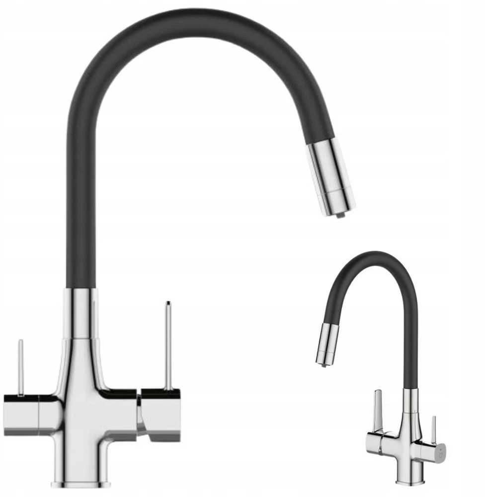 Hydroland GLAMOUR virtuvės maišytuvas. SU FILTRU CHROMAS / Juodas TEKĖJIMAS