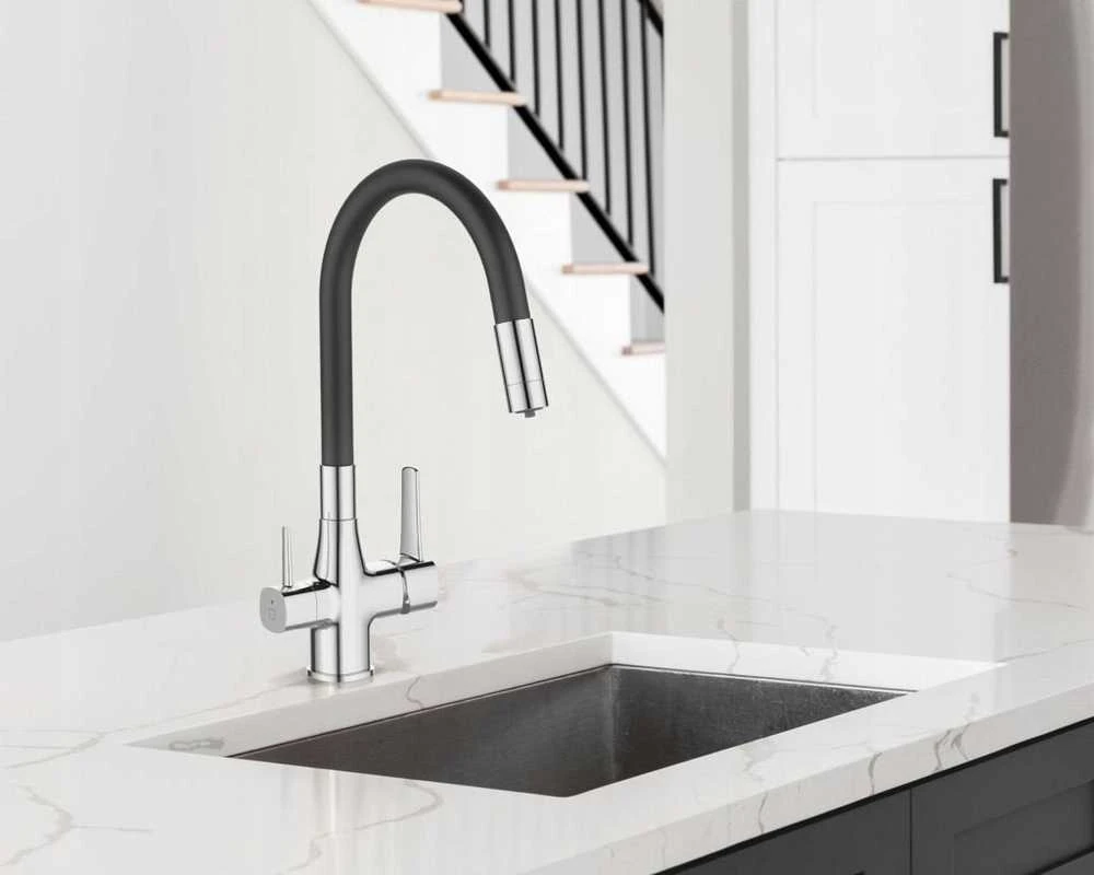 Hydroland GLAMOUR virtuvės maišytuvas. SU FILTRU CHROMAS / Juodas TEKĖJIMAS