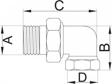 „Hydroland“ žalvario kampinė jungtis su sandarinimo žiedu DN25 (SR.K25)