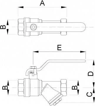 „Hydroland Tytan“ rutulinis vožtuvas su pasvirusiu filtru ir 3/4 colio sriegine jungtimi (ZKWF-PP-20)