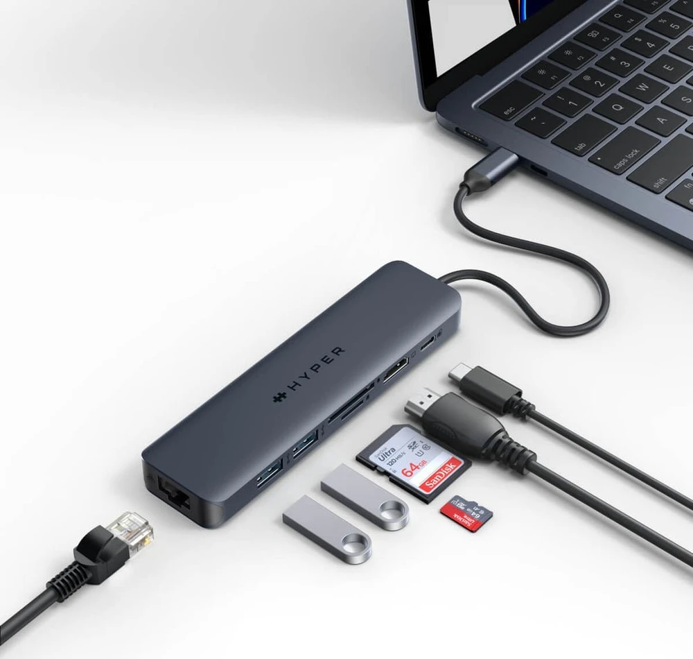Hiper | „HyperDrive EcoSmart Gen.2“ universalus USB-C 7-in-1 šakotuvas su 100 W PD maitinimo perdavimu