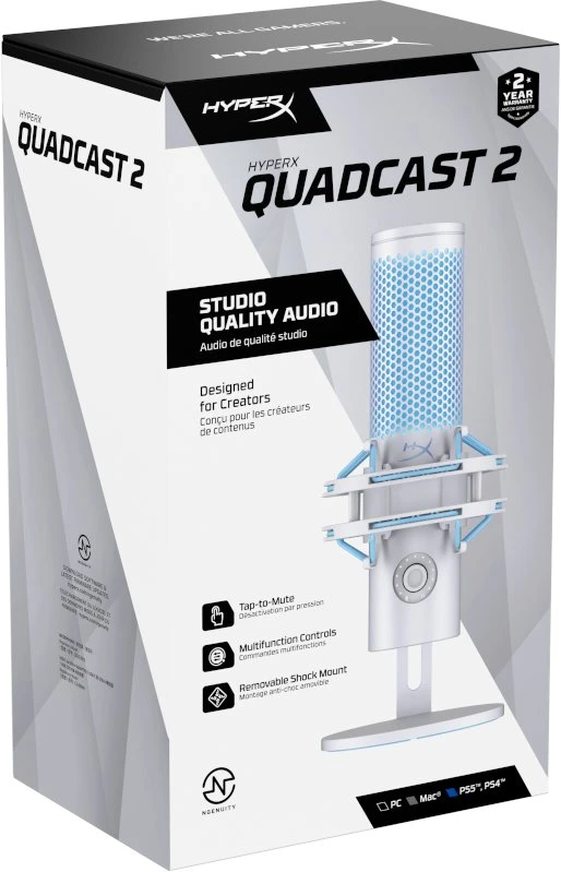 Kondensatorinis Mikrofonas HyperX QuadCast 2, Baltas