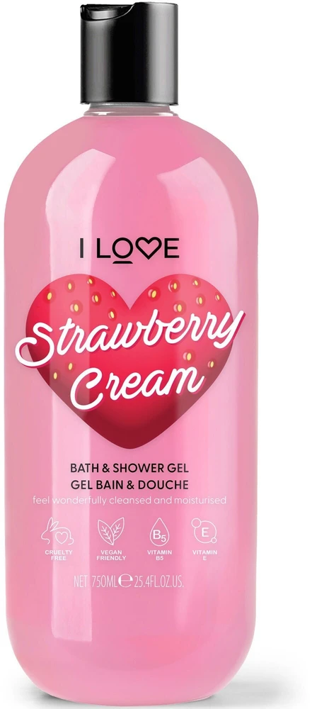 I Love Strawberries & Kreminis Hydrating Dušo želė For All Skin Types, 750 ml