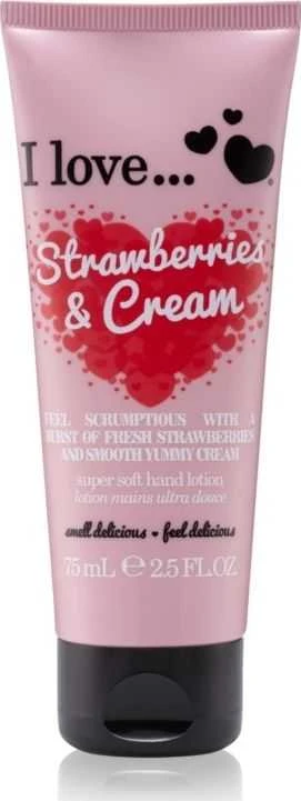 I Love Originals drėkinamasis rankų losjonas „Braškės ir kreminis“, 75 ml