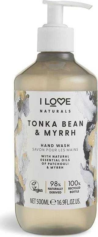 „I Love Naturals Collection“ skystas muilas rankoms su tonka pupelėmis ir mira, 500 ml