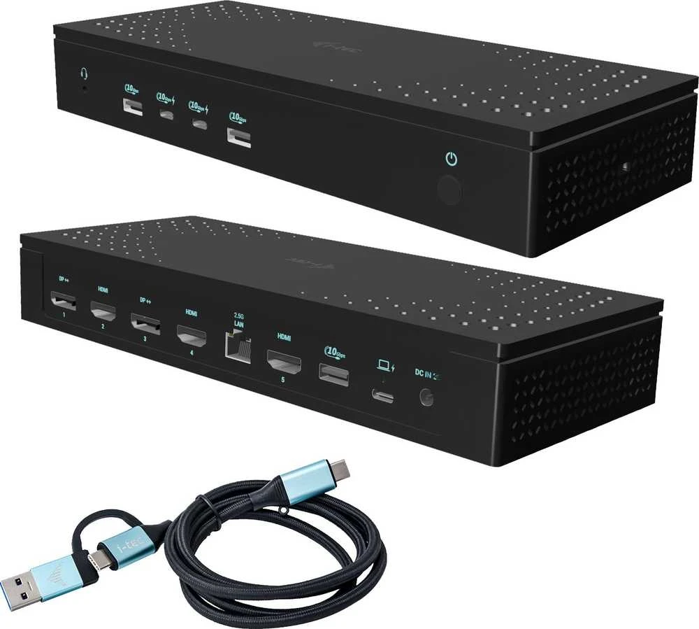 I-tec Universal 5x 4K/60Hz Ekrano prijungimo stotis 2xDP 3xHDMI LAN 2,5Gbps Garsas 2x USB-C maitinimo tiekimas 100W